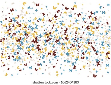 Festive butterfly confetti background. Frame vector pattern texture for holiday, postcard, poster, carnival, banner, birthday and children's parties. Butterfly cover mock-up. Wedding butterfly layout