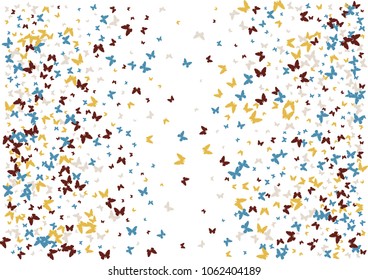 Festive butterfly confetti background. Frame vector pattern texture for holiday, postcard, poster, carnival, banner, birthday and children's parties. Butterfly cover mock-up. Wedding butterfly layout