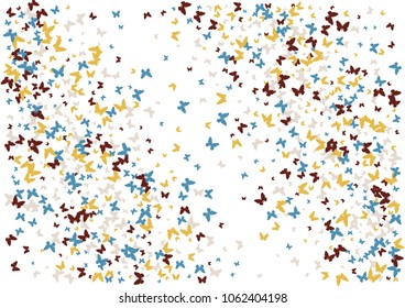 Festive butterfly confetti background. Frame vector pattern texture for holiday, postcard, poster, carnival, banner, birthday and children's parties. Butterfly cover mock-up. Wedding butterfly layout
