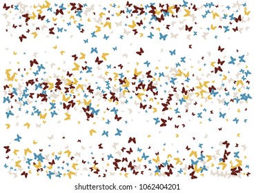 Festive butterfly confetti background. Frame vector pattern texture for holiday, postcard, poster, carnival, banner, birthday and children's parties. Butterfly cover mock-up. Wedding butterfly layout