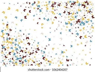 Festive butterfly confetti background. Frame vector pattern texture for holiday, postcard, poster, carnival, banner, birthday and children's parties. Butterfly cover mock-up. Wedding butterfly layout