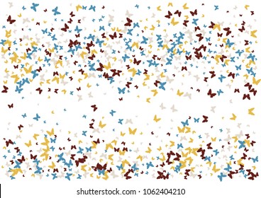 Festive butterfly confetti background. Frame vector pattern texture for holiday, postcard, poster, carnival, banner, birthday and children's parties. Butterfly cover mock-up. Wedding butterfly layout