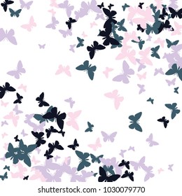 Festive butterfly confetti background. Square vector pattern texture for holiday, postcard, frame, carnival, poster, birthday and children's parties. Butterfly cover mock-up. Wedding butterfly layout