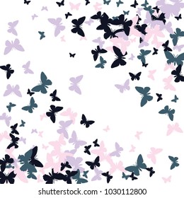 Festive butterfly confetti background. Square vector pattern texture for holiday, postcard, frame, carnival, poster, birthday and children's parties. Butterfly cover mock-up. Wedding butterfly layout