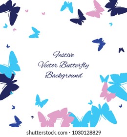 Festive butterfly confetti background. Square vector pattern texture for holiday, postcard, frame, carnival, poster, birthday and children's parties. Butterfly cover mock-up. Wedding butterfly layout