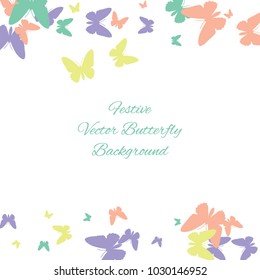 Festive butterfly confetti background. Square vector pattern texture for holiday, postcard, frame, carnival, poster, birthday and children's parties. Butterfly cover mock-up. Wedding butterfly layout
