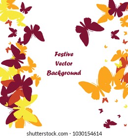 Festive butterfly confetti background. Square vector pattern texture for holiday, postcard, frame, carnival, poster, birthday and children's parties. Butterfly cover mock-up. Wedding butterfly layout