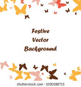 Festive butterfly confetti background. Square vector pattern texture for holiday, postcard, frame, carnival, poster, birthday and children's parties. Butterfly cover mock-up. Wedding butterfly layout