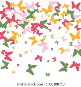 Festive butterfly confetti background. Square vector pattern texture for holiday, postcard, frame, carnival, poster, birthday and children's parties. Butterfly cover mock-up. Wedding butterfly layout