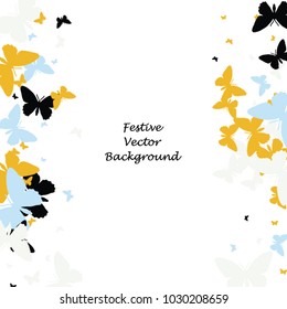 Festive butterfly confetti background. Square vector pattern texture for holiday, postcard, frame, carnival, poster, birthday and children's parties. Butterfly cover mock-up. Wedding butterfly layout