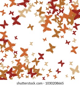 Festive butterfly confetti background. Square vector pattern texture for holiday, postcard, frame, carnival, poster, birthday and children's parties. Butterfly cover mock-up. Wedding butterfly layout
