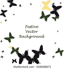Festive butterfly confetti background. Square vector pattern texture for holiday, postcard, frame, carnival, poster, birthday and children's parties. Butterfly cover mock-up. Wedding butterfly layout