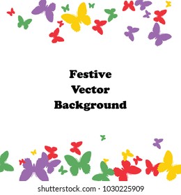 Festive butterfly confetti background. Square vector pattern texture for holiday, postcard, frame, carnival, poster, birthday and children's parties. Butterfly cover mock-up. Wedding butterfly layout