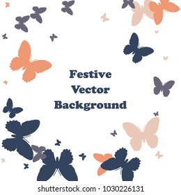Festive butterfly confetti background. Square vector pattern texture for holiday, postcard, frame, carnival, poster, birthday and children's parties. Butterfly cover mock-up. Wedding butterfly layout