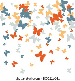 Festive butterfly confetti background. Square vector pattern texture for holiday, postcard, frame, carnival, poster, birthday and children's parties. Butterfly cover mock-up. Wedding butterfly layout