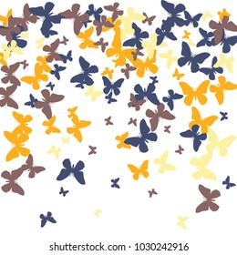 Festive butterfly confetti background. Square vector pattern texture for holiday, postcard, frame, carnival, poster, birthday and children's parties. Butterfly cover mock-up. Wedding butterfly layout