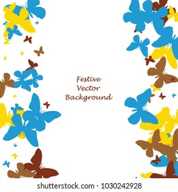 Festive butterfly confetti background. Square vector pattern texture for holiday, postcard, frame, carnival, poster, birthday and children's parties. Butterfly cover mock-up. Wedding butterfly layout