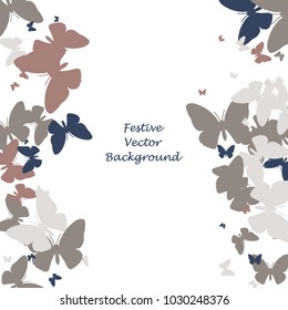 Festive butterfly confetti background. Square vector pattern texture for holiday, postcard, frame, carnival, poster, birthday and children's parties. Butterfly cover mock-up. Wedding butterfly layout