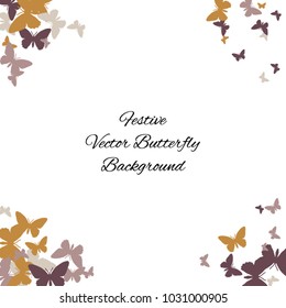Festive butterfly confetti background. Square vector pattern texture for holiday, postcard, frame, carnival, poster, birthday and children's parties. Butterfly cover mock-up. Wedding butterfly layout