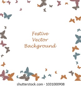 Festive butterfly confetti background. Square vector pattern texture for holiday, postcard, frame, carnival, poster, birthday and children's parties. Butterfly cover mock-up. Wedding butterfly layout