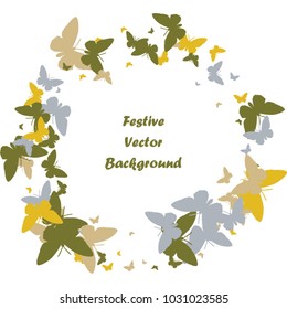 Festive butterfly confetti background. Square vector pattern texture for holiday, postcard, frame, carnival, poster, birthday and children's parties. Butterfly cover mock-up. Wedding butterfly layout