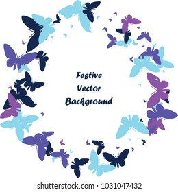 Festive butterfly confetti background. Square vector pattern texture for holiday, postcard, frame, carnival, poster, birthday and children's parties. Butterfly cover mock-up. Wedding butterfly layout