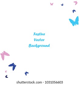 Festive butterfly confetti background. Square vector pattern texture for holiday, postcard, frame, carnival, poster, birthday and children's parties. Butterfly cover mock-up. Wedding butterfly layout