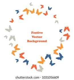 Festive butterfly confetti background. Square vector pattern texture for holiday, postcard, frame, carnival, poster, birthday and children's parties. Butterfly cover mock-up. Wedding butterfly layout