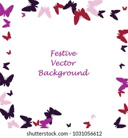 Festive butterfly confetti background. Square vector pattern texture for holiday, postcard, frame, carnival, poster, birthday and children's parties. Butterfly cover mock-up. Wedding butterfly layout