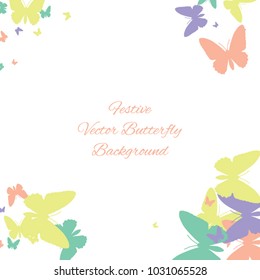 Festive butterfly confetti background. Square vector pattern texture for holiday, postcard, frame, carnival, poster, birthday and children's parties. Butterfly cover mock-up. Wedding butterfly layout