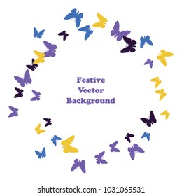 Festive butterfly confetti background. Square vector pattern texture for holiday, postcard, frame, carnival, poster, birthday and children's parties. Butterfly cover mock-up. Wedding butterfly layout