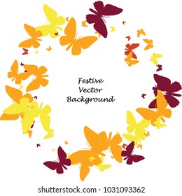 Festive butterfly confetti background. Square vector pattern texture for holiday, postcard, frame, carnival, poster, birthday and children's parties. Butterfly cover mock-up. Wedding butterfly layout