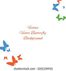 Festive butterfly confetti background. Square vector pattern texture for holiday, postcard, frame, carnival, poster, birthday and children's parties. Butterfly cover mock-up. Wedding butterfly layout