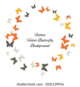 Festive butterfly confetti background. Square vector pattern texture for holiday, postcard, frame, carnival, poster, birthday and children's parties. Butterfly cover mock-up. Wedding butterfly layout