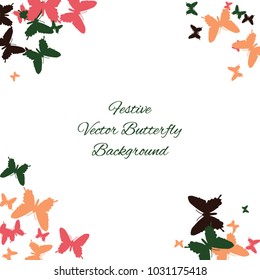 Festive butterfly confetti background. Square vector pattern texture for holiday, postcard, frame, carnival, poster, birthday and children's parties. Butterfly cover mock-up. Wedding butterfly layout
