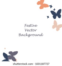 Festive butterfly confetti background. Square vector pattern texture for holiday, postcard, frame, carnival, poster, birthday and children's parties. Butterfly cover mock-up. Wedding butterfly layout