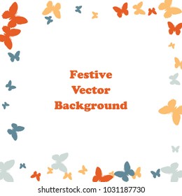 Festive butterfly confetti background. Square vector pattern texture for holiday, postcard, frame, carnival, poster, birthday and children's parties. Butterfly cover mock-up. Wedding butterfly layout