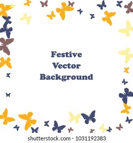 Festive butterfly confetti background. Square vector pattern texture for holiday, postcard, frame, carnival, poster, birthday and children's parties. Butterfly cover mock-up. Wedding butterfly layout