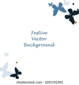 Festive butterfly confetti background. Square vector pattern texture for holiday, postcard, frame, carnival, poster, birthday and children's parties. Butterfly cover mock-up. Wedding butterfly layout