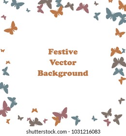 Festive butterfly confetti background. Square vector pattern texture for holiday, postcard, frame, carnival, poster, birthday and children's parties. Butterfly cover mock-up. Wedding butterfly layout