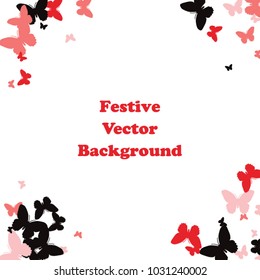 Festive butterfly confetti background. Square vector pattern texture for holiday, postcard, frame, carnival, poster, birthday and children's parties. Butterfly cover mock-up. Wedding butterfly layout