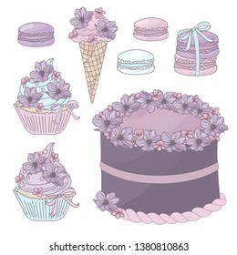 FESTIVE CAKE Birthday Party Sweet Vector Illustration Set