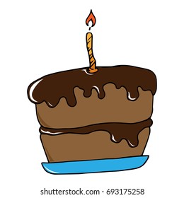A festive cake with a candle. Vector illustration.