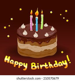festive cake with candles. vector illustration