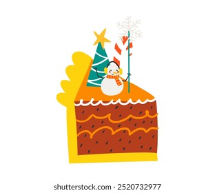 Festive cake with decorations. Birthday, Christmas, celebration, party. Vector illustration in flat style.