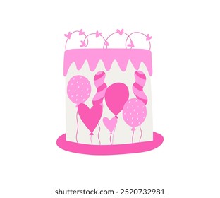 Festive cake with decorations. Birthday, Christmas, celebration, party. Vector illustration in flat style.