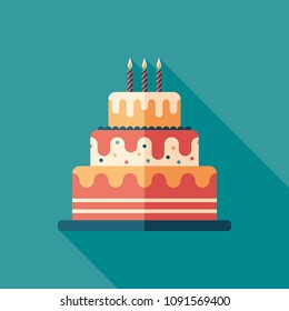 Festive cake flat square icon with long shadows. - Shutterstock ID 1091569400