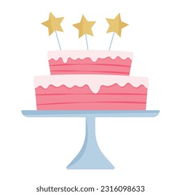 Festive cake on a stand with stars. Birthday. Vector illustration.