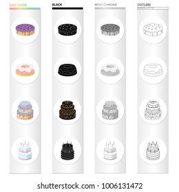 A festive cake and other types of dessert. Cakes set collection icons in cartoon black monochrome outline style vector symbol stock illustration web.