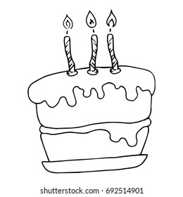 A festive cake with three candles. Vector illustration.